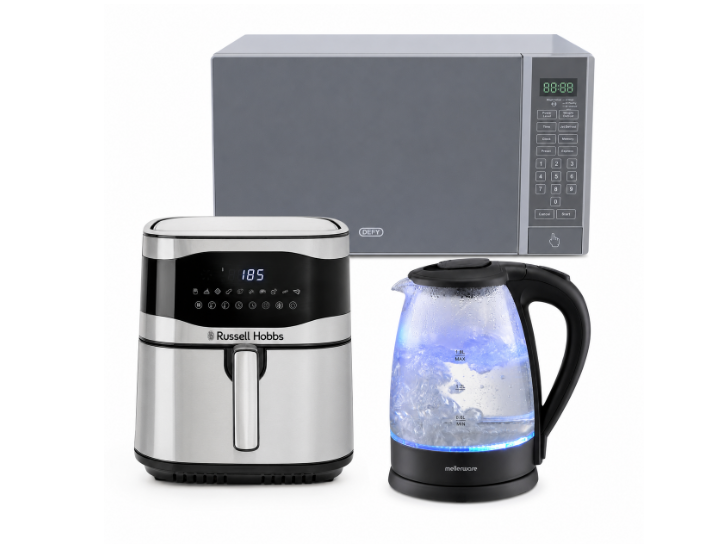 Defy 30L Microwave + Russell Hobbs 6.5L Air Fryer + Mellerware Glass Kettle